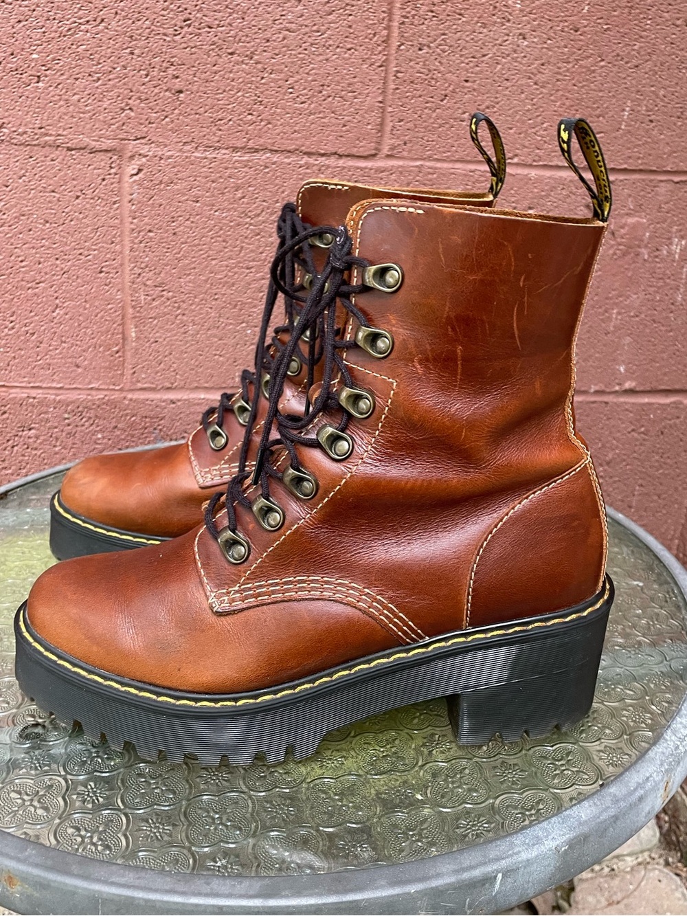 Dr Martens Leona Orleans Leather Platform Heeled Boots Size 9 - Picture 2 of 12